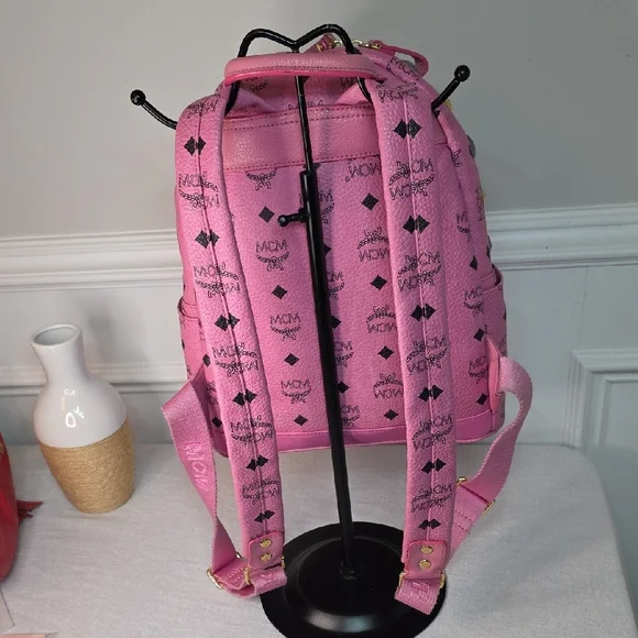 MCM Stark Visetos Pink Studded Backpack